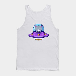 Cute Cat Driving Spaceship Ufo Tank Top